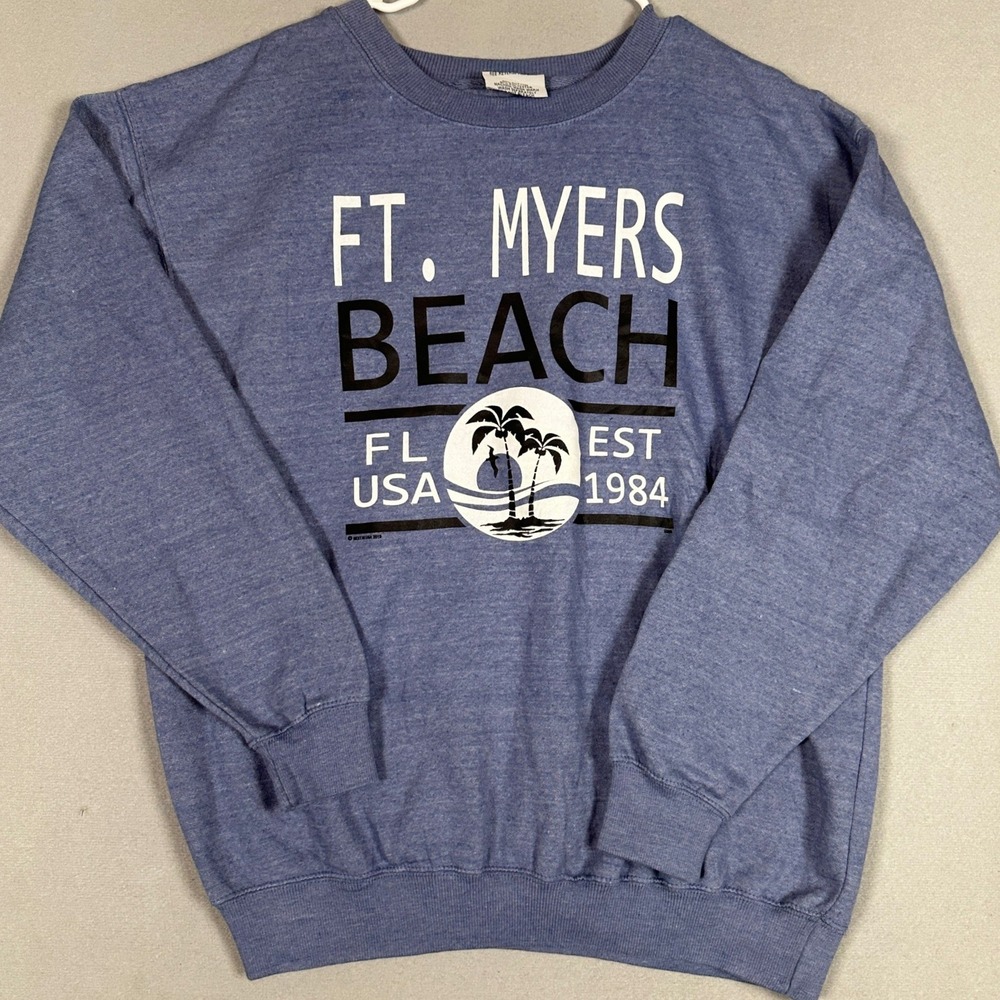 Comfortex USA Sweatshirt Women XL Blue Ft Myers Beach Graphic Crewneck Pullover